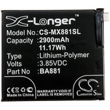 3.85V, Li-Polymer, 2900mAh, SmartPhone battery fits Meizu, Ba881, 15, 15 Dual Sim, 11.17Wh Mobile, SmartPhone Cameron Sino Technology Limited (Smartphone)