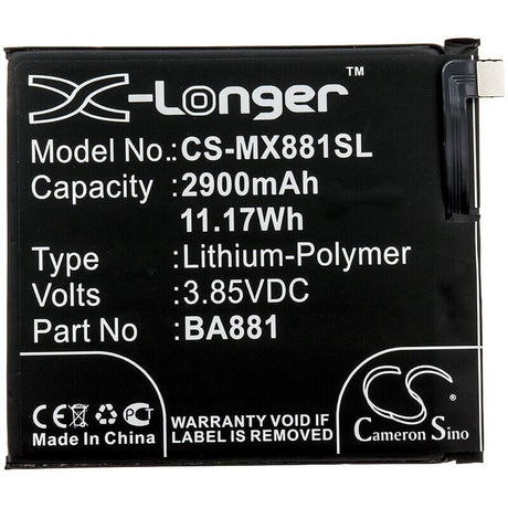 3.85V, Li-Polymer, 2900mAh, SmartPhone battery fits Meizu, Ba881, 15, 15 Dual Sim, 11.17Wh Mobile, SmartPhone Cameron Sino Technology Limited (Smartphone)