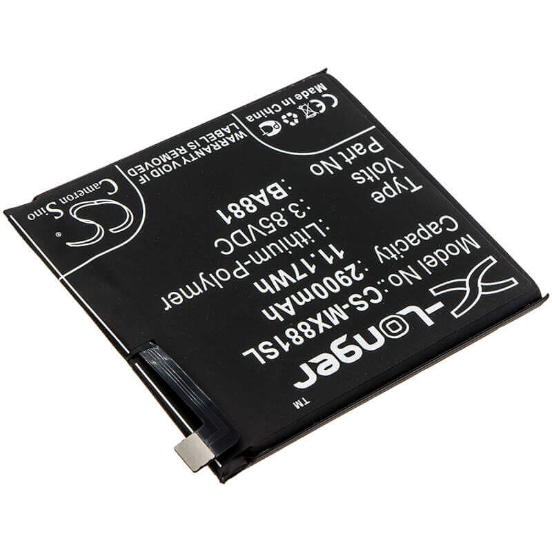 3.85V, Li-Polymer, 2900mAh, SmartPhone battery fits Meizu, Ba881, 15, 15 Dual Sim, 11.17Wh Mobile, SmartPhone Cameron Sino Technology Limited (Smartphone)