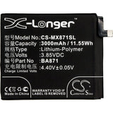 3.85V, Li-Polymer, 3000mAh, SmartPhone battery fits Meizu, Ba871, 15 Lite, M15, 11.55Wh Mobile, SmartPhone Cameron Sino Technology Limited (Smartphone)