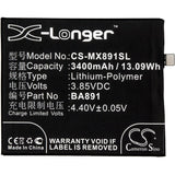 3.85V, Li-Polymer, 3400mAh, SmartPhone battery fits Meizu, Ba891, 15 Plus, 15 Plus Dual Sim, 13.09Wh Mobile, SmartPhone Cameron Sino Technology Limited (Smartphone)