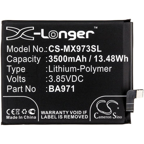 3.85V, Li-Polymer, 3500mAh, SmartPhone battery fits Meizu, Ba971, 16s, 16s Pro, 13.48Wh Mobile, SmartPhone Cameron Sino Technology Limited (Smartphone)