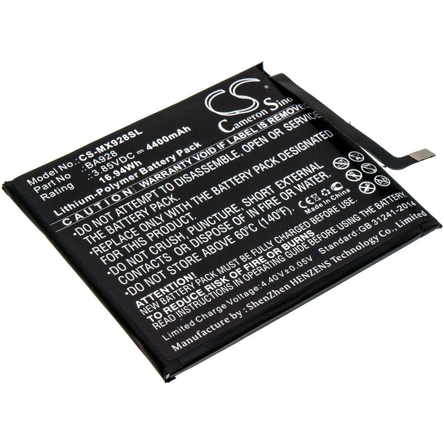 3.85V, Li-Polymer, 4400mAh, SmartPhone battery fits Meizu, Ba928, 16t, M1928, 16.94Wh Mobile, SmartPhone Cameron Sino Technology Limited (Smartphone)