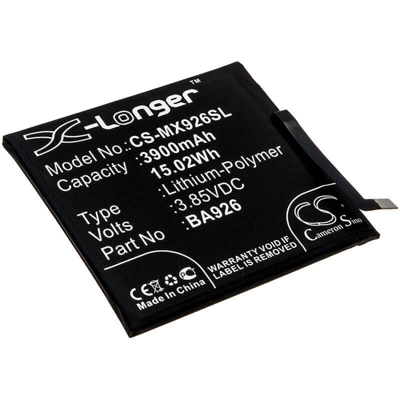3.85V, Li-Polymer, 3900mAh, SmartPhone battery fits Meizu, Ba926, 16xs, M1926, 15.02Wh Mobile, SmartPhone Cameron Sino Technology Limited (Suspended)