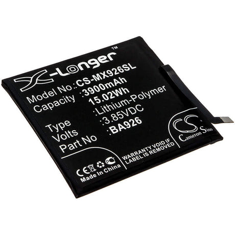 3.85V, Li-Polymer, 3900mAh, SmartPhone battery fits Meizu, Ba926, 16xs, M1926, 15.02Wh Mobile, SmartPhone Cameron Sino Technology Limited (Suspended)