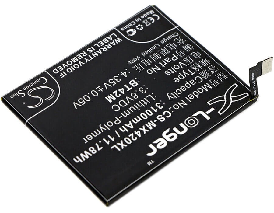 3.8V, Li-Polymer, 3100mAh, SmartPhone battery fits Meizu, Bt42m, Blue Charm Metal, M1 Metal, 11.78Wh Mobile, SmartPhone Cameron Sino Technology Limited (Suspended)