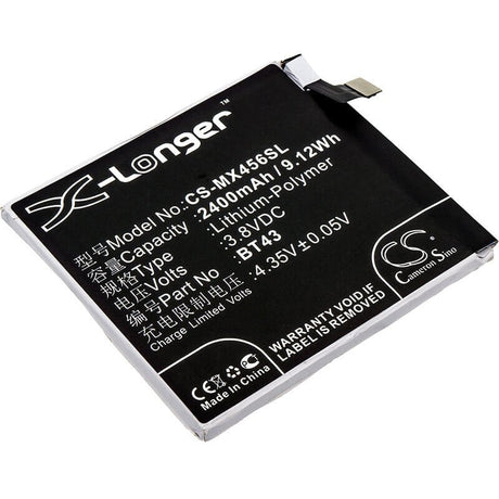 3.8V, Li-Polymer, 2400mAh, SmartPhone battery fits Meizu, Bt43, K456m, K52, 9.12Wh Mobile, SmartPhone Cameron Sino Technology Limited (Smartphone)