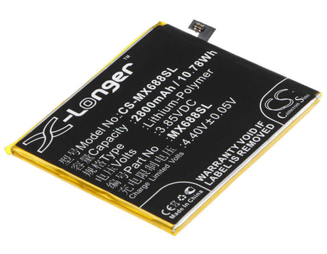 3.85V, Li-Polymer, 2800mAh, SmartPhone battery fits Meizu, Bt68, M3, M3 Mini, 10.78Wh Mobile, SmartPhone Cameron Sino Technology Limited (Smartphone)