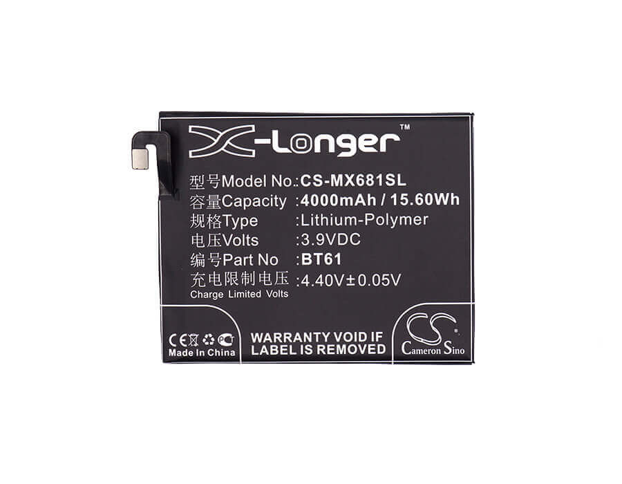 3.9V, Li-Polymer, 4000mAh, SmartPhone battery fits Meizu, Bt61, L681c, L681h, 15.6Wh Mobile, SmartPhone Cameron Sino Technology Limited (Smartphone)