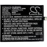 3.85V, Li-Polymer, 3100mAh, SmartPhone battery fits Meizu, Ba02, A680m, A680q, 11.94Wh Mobile, SmartPhone Cameron Sino Technology Limited (Smartphone)