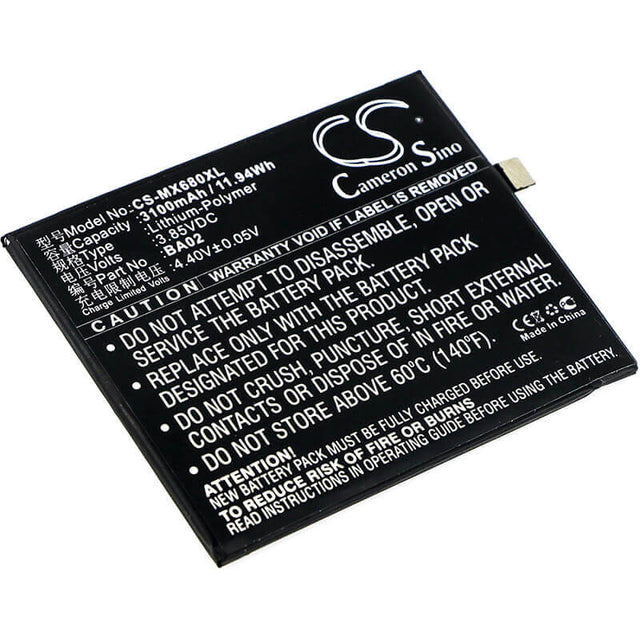 3.85V, Li-Polymer, 3100mAh, SmartPhone battery fits Meizu, Ba02, A680m, A680q, 11.94Wh Mobile, SmartPhone Cameron Sino Technology Limited (Smartphone)