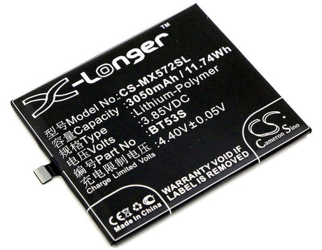 3.85V, Li-Polymer, 3050mAh, SmartPhone battery fits Meizu, Bt53s, M570q-s Dual Sim Td-lte, Pro 6s, 11.74Wh Mobile, SmartPhone Cameron Sino Technology Limited (Smartphone)