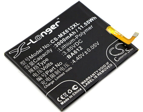 3.85V, Li-Polymer, 3000mAh, SmartPhone battery fits Meizu, Ba612, M5s, M5s Dual Sim, 11.55Wh Mobile, SmartPhone Cameron Sino Technology Limited (Smartphone)