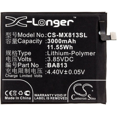 3.85V, Li-Polymer, 3000mAh, SmartPhone battery fits Meizu, Ba813, M813q, V8 Pro, 11.55Wh Mobile, SmartPhone Cameron Sino Technology Limited (Smartphone)