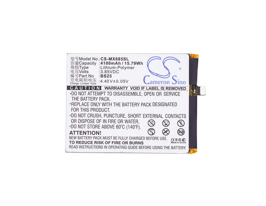 3.85V, Li-Polymer, 4100mAh, SmartPhone battery fits Meizu, Bs25, M3 Max, Meilan Max, 15.79Wh Mobile, SmartPhone Cameron Sino Technology Limited (Smartphone)