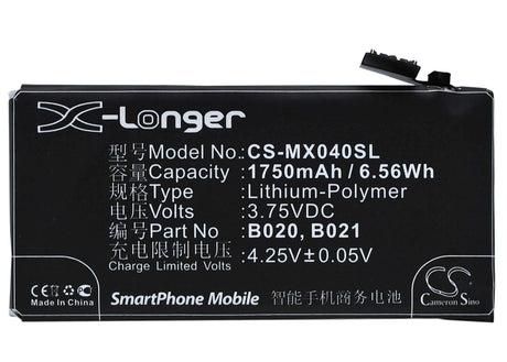 3.75V, Li-Polymer, 1750mAh, SmartPhone battery fits Meizu, B020, M040, M045, 6.56Wh Mobile, SmartPhone Cameron Sino Technology Limited (Smartphone)