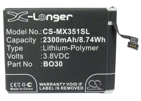 3.8V, Li-Polymer, 2300mAh, SmartPhone battery fits Meizu, B030, M055, M351, 8.74Wh Mobile, SmartPhone Cameron Sino Technology Limited (Smartphone)