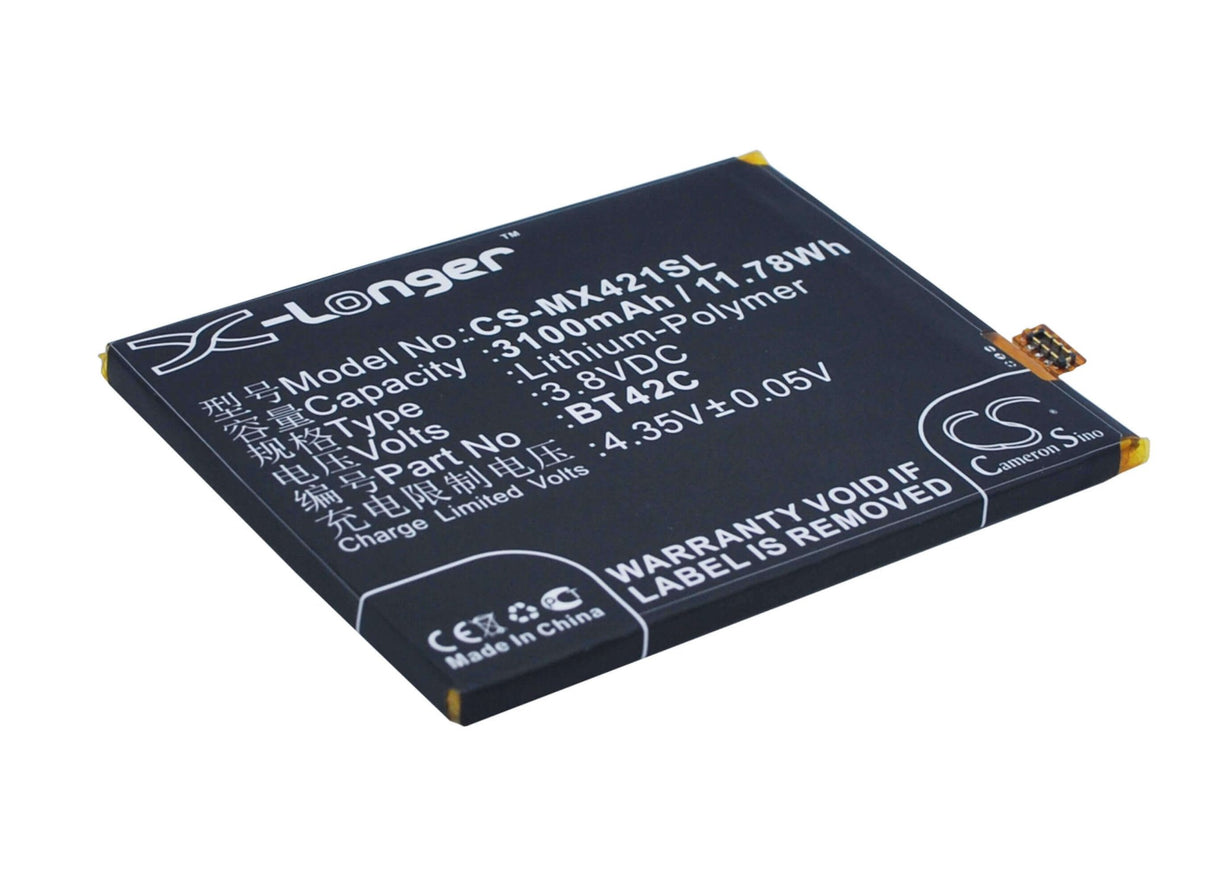 3.8V, Li-Polymer, 3100mAh, SmartPhone battery fits Meizu, Bt42c, Note 2, 11.78Wh Mobile, SmartPhone Cameron Sino Technology Limited (Smartphone)