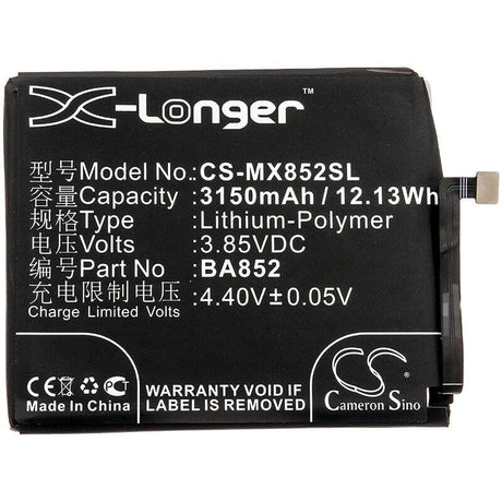 3.85V, Li-Polymer, 3150mAh, SmartPhone battery fits Meizu, Ba852, 16 Global, 16 Global Dual Sim, 12.13Wh Mobile, SmartPhone Cameron Sino Technology Limited (Smartphone)