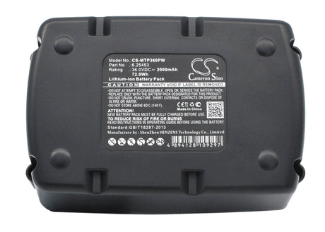 36.0V, Li-ion, 2000mAh, Power Tools battery fits Metabo, 6.25453, Ahs 36v, Ahs36v, 72Wh Power Tools Cameron Sino Technology Limited (Power Tools)