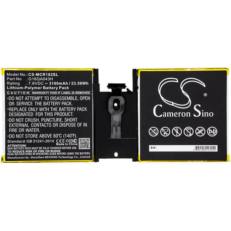 7.6V, Li-Polymer, 3100mAh, Tablet battery fits Microsoft, G16qa043h, 1824, 4415y, 23.56Wh Tablet Cameron Sino Technology Limited