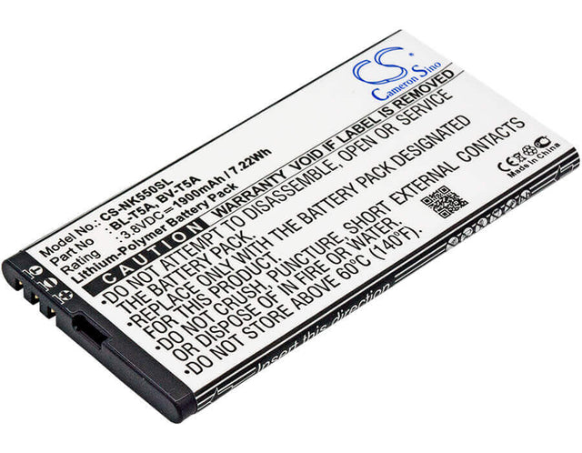 3.8V, Li-Polymer, 1900mAh, SmartPhone battery fits Microsoft, Nokia, Bl-t5a, Lumia 550, Lumia 730, 7.22Wh Mobile, SmartPhone Cameron Sino Technology Limited (Smartphone)
