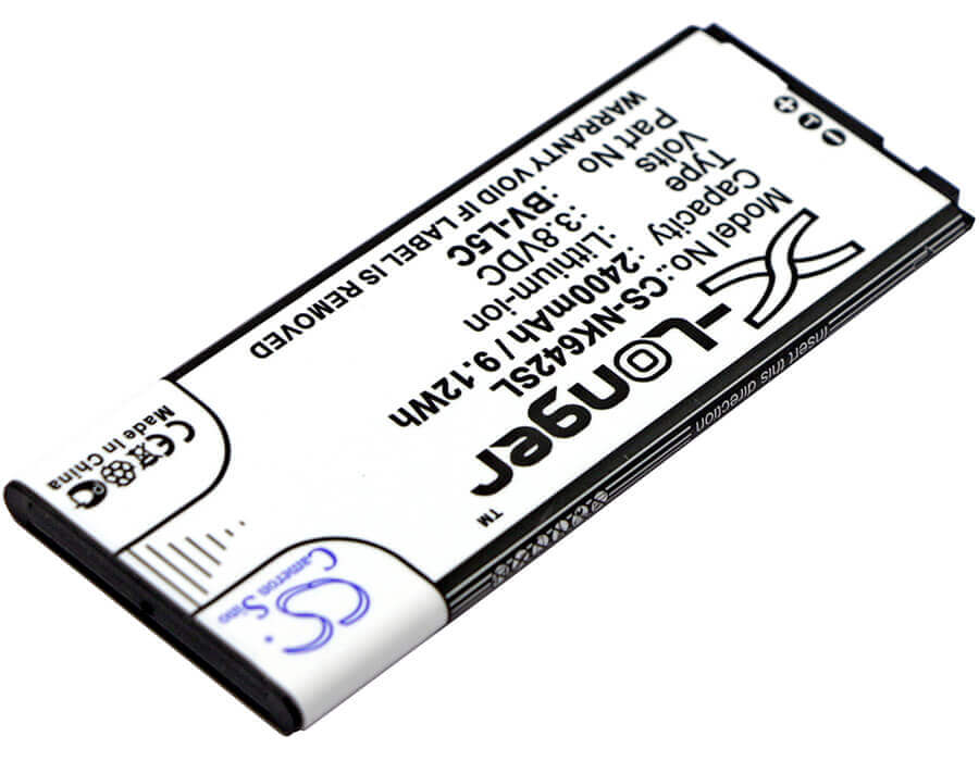 3.8V, Li-ion, 2400mAh, SmartPhone battery fits Microsoft, Nokia, Bv-l5c, Lumia 640 Dual Sim, Lumia 640 Lte, 9.12Wh Mobile, SmartPhone Cameron Sino Technology Limited (Smartphone)