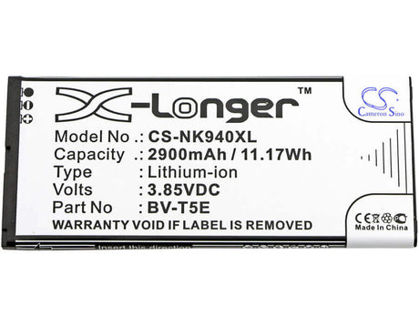 3.85V, Li-ion, 2900mAh, SmartPhone battery fits Nokia, Microsoft, Bv-t5e, Lumia 940, Lumia 940 Xl, 11.17Wh Mobile, SmartPhone Cameron Sino Technology Limited (Smartphone)