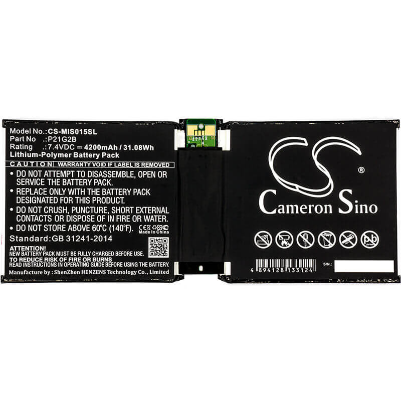 7.4V, Li-Polymer, 4200mAh, Tablet battery fits Microsoft, P21g2b, Surface 2, Surface 2 10.6", 31.08Wh Tablet Cameron Sino Technology Limited