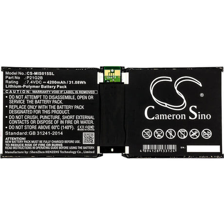 7.4V, Li-Polymer, 4200mAh, Tablet battery fits Microsoft, P21g2b, Surface 2, Surface 2 10.6", 31.08Wh Tablet Cameron Sino Technology Limited