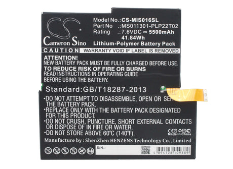 7.6V, Li-Polymer, 5500mAh, Tablet battery fits Microsoft, 1577-9700, 4ym-00001, Mq2-0000, 41.80Wh Tablet Cameron Sino Technology Limited