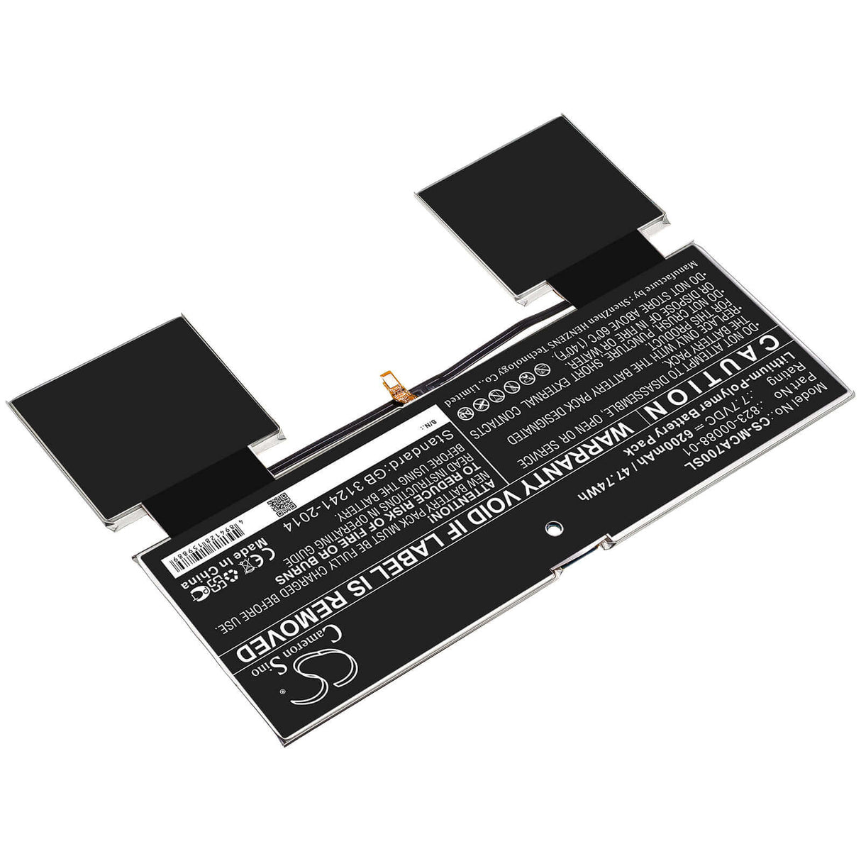 7.7V, Li-Polymer, 6200mAh, Tablet battery fits Microsoft, Google, A70, Pixel Slate, 47.74Wh Tablet Cameron Sino Technology Limited