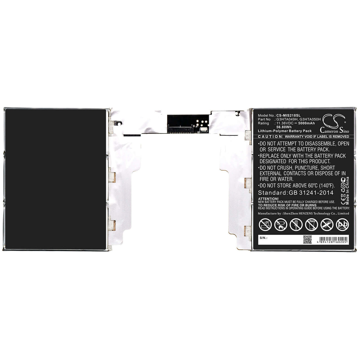 11.36V, Li-Polymer, 5000mAh, Tablet battery fits Microsoft, G3hta049h, Surface Book 2 1835, Surface Book 2 1835 13.5" Tabl, 56.80Wh Tablet Cameron Sino Technology Limited