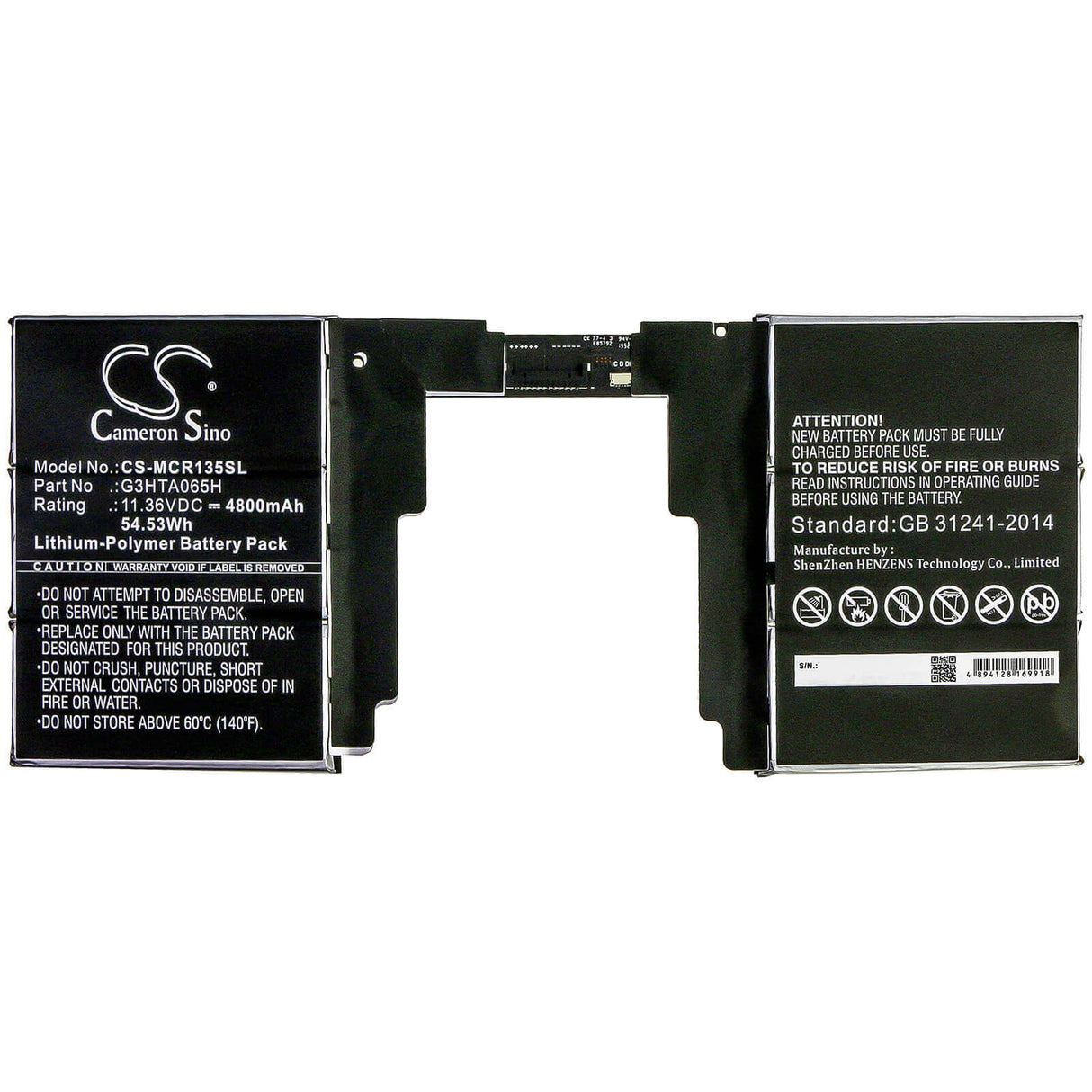 11.36V, Li-Polymer, 4800mAh, Tablet battery fits Microsoft, G3hta065h, Surface Book 3 13.5 Keyboard, 54.53Wh Tablet Cameron Sino Technology Limited