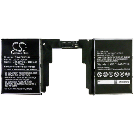 11.36V, Li-Polymer, 4800mAh, Tablet battery fits Microsoft, G3hta065h, Surface Book 3 13.5 Keyboard, 54.53Wh Tablet Cameron Sino Technology Limited