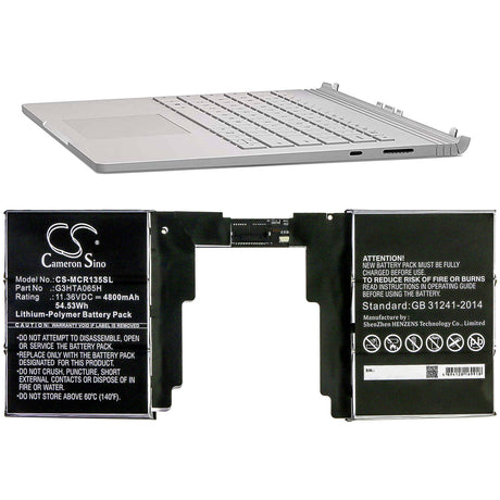 11.36V, Li-Polymer, 4800mAh, Tablet battery fits Microsoft, G3hta065h, Surface Book 3 13.5 Keyboard, 54.53Wh Tablet Cameron Sino Technology Limited