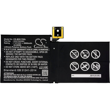 7.57V, Li-Polymer, 5900mAh, Tablet battery fits Microsoft, Dynm02, Surface Pro 5, Surface Pro 5 1796, 44.66Wh Tablet Cameron Sino Technology Limited