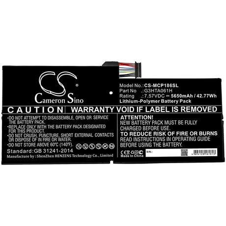 7.57V, Li-Polymer, 5650mAh, Tablet battery fits Microsoft, G3hta061h, Surface Pro 7, Surface Pro 7 1866, 42.77Wh Tablet Cameron Sino Technology Limited