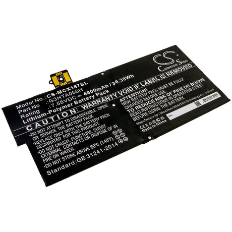 7.58V, Li-Polymer, 4800mAh, Tablet battery fits Microsoft, G3hta056h, Surface Pro X 1876, 36.38Wh Tablet Cameron Sino Technology Limited