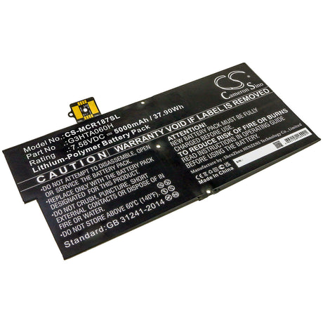 7.58V, Li-Polymer, 5000mAh, Tablet battery fits Microsoft, G3hta060h, Surface Pro X 1876 Keyboard, 37.90Wh Tablet Cameron Sino Technology Limited