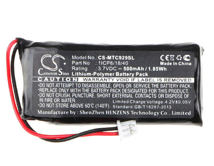 3.7V, Li-Polymer, 500mAh, Headset battery fits Midland, 1icp8/18/40, Bt City, C929.01, 1.85Wh Wireless Headset Cameron Sino Technology Limited