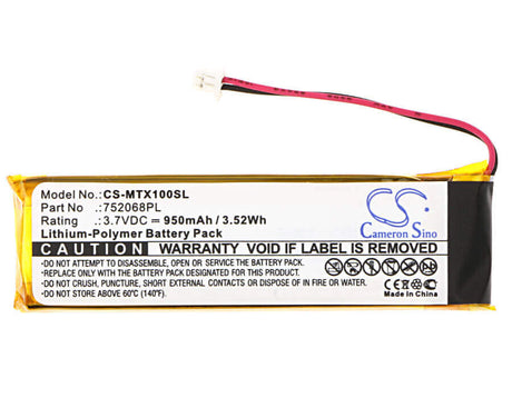 3.7V, Li-Polymer, 950mAh, Headset battery fits Midland, 752068pl, Btfm, Btnext, 3.52Wh Wireless Headset Cameron Sino Technology Limited