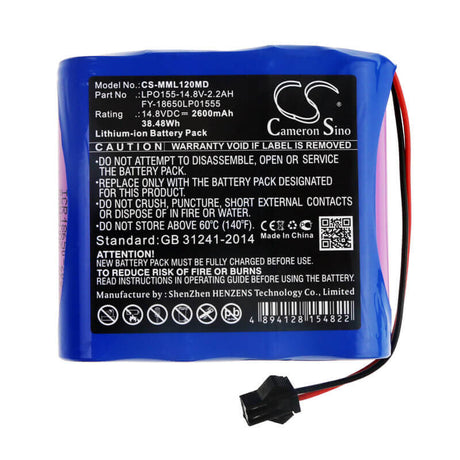 14.8V, Li-ion, 2600mAh, Medical battery fits Million, Fy-18650lp01555, Ml1200, Ml1500, 38.48Wh Medical Cameron Sino Technology Limited (Medical)