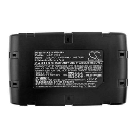 28.0V, Li-ion, 6000mAh, Power Tools battery fits Wurth, Milwaukee, 0700 956 730, 0721-20, 0721-21, 168Wh Power Tools Cameron Sino Technology Limited (Dangerous Goods)