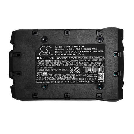 18.0V, Li-ion, 6000mAh, Power Tools battery fits Geberit, Atlas Copco, Berner, Milwaukee, 175187, Loktor H18, Loktor P18t, 108Wh Power Tools Cameron Sino Technology Limited (Dangerous Goods)