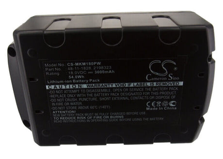 18.0V, Li-ion, 3000mAh, Power Tools battery fits Geberit, Atlas Copco, Berner, Milwaukee, 175187, Loktor H18, Loktor P18t, 54Wh Power Tools Cameron Sino Technology Limited (Power Tools)