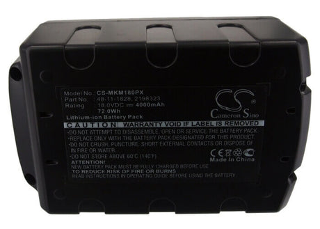 18.0V, Li-ion, 4000mAh, Power Tools battery fits Atlas Copco, Novopress, Fromm, Geberit, Berner, Milwaukee, 175187, Loktor H18, Loktor P18t, 72Wh Power Tools Cameron Sino Technology Limited (Power Tools)