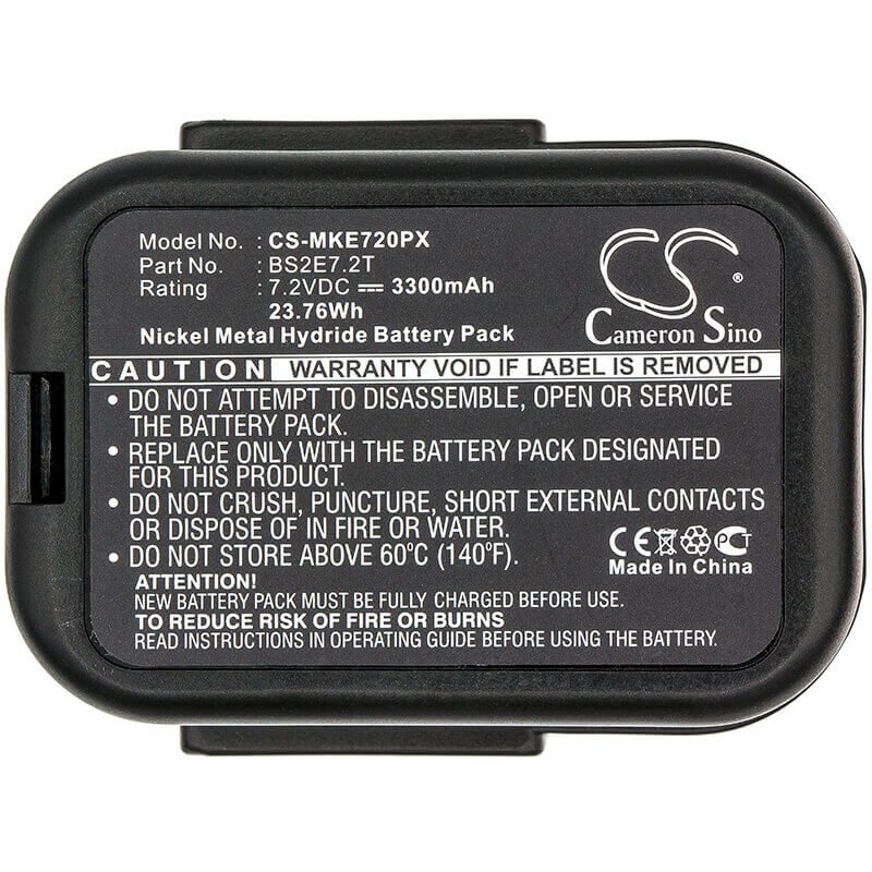7.2V, Ni-MH, 3300mAh, Power Tools battery fits Atlas Copco, Milwaukee, Bs2e7.2t, Pes7.2t, 23.76Wh Power Tools Cameron Sino Technology Limited (Power Tools)