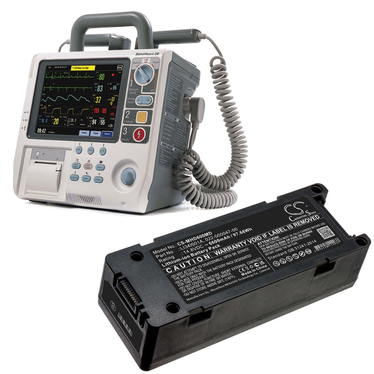14.8V, Li-ion, 6600mAh, Medical battery fits Mindray, 022-000012-00, Beneheart D6, Beneheart Dp-50, 97.68Wh Medical Cameron Sino Technology Limited (Medical)