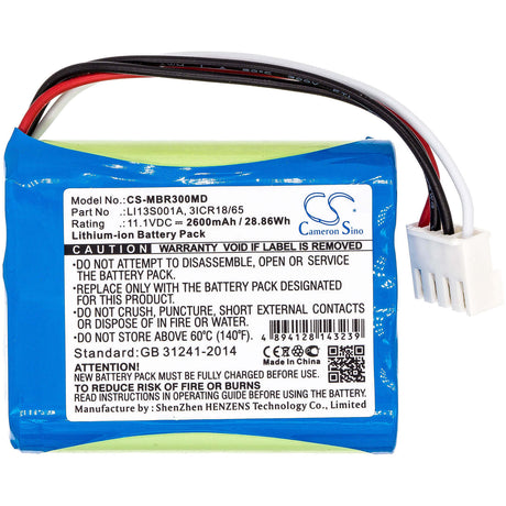 11.1V, Li-ion, 2600mAh, Medical battery fits Mindray, 022-000122-00, Beneheart R3, Beneheart R3 Ekg, 28.86Wh Medical Cameron Sino Technology Limited (Medical)